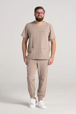 Spodnie medyczne joggery męskie - Sokrates - Perfect beige - KangooSoft Premium