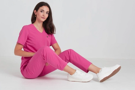 Spodnie medyczne proste damskie - Merit - Hot pink