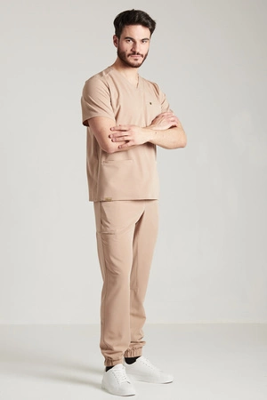 Spodnie medyczne joggery męskie - Sokrates - Cappuccino