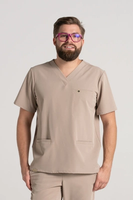 Bluza medyczna męska - Sokrates - Perfect beige - KangooSoft Premium