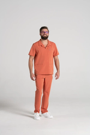 Spodnie medyczne proste męskie - Sokrates - Pumpkin spice - KangooSoft Premium