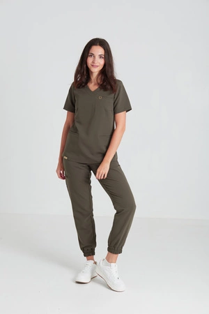 Spodnie medyczne joggery damskie - Merit - Dark olive