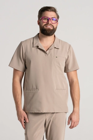 Bluza medyczna męska typu polo - Hipokrates - Perfect beige - KangooSoft Premium