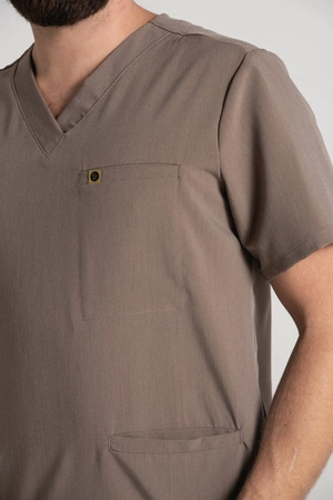 Bluza medyczna męska - Sokrates - Brown melange - KangooSoft Premium