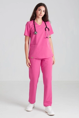 Spodnie medyczne proste damskie - Merit - Hot pink