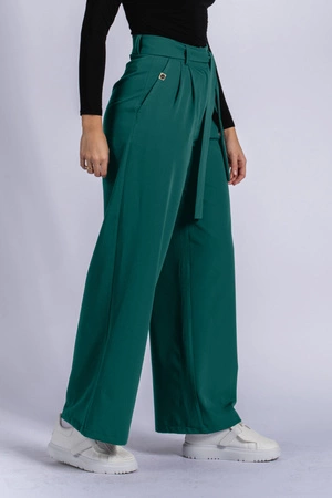 Spodnie medyczne damskie z szeroką nogawką - Lucy - Bottle green - KangooSoft Premium