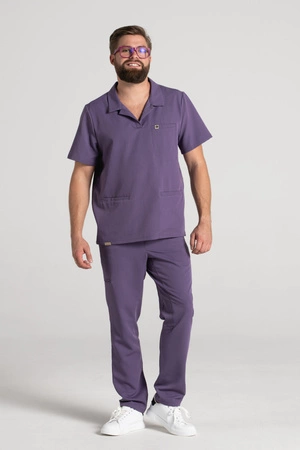 Bluza medyczna męska typu polo - Hipokrates - Midnight purple - KangooSoft Premium