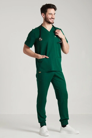 Spodnie medyczne joggery męskie - Sokrates - Pine green