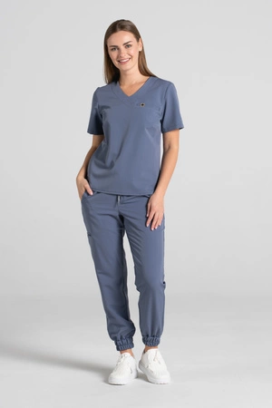 Krótka bluza medyczna damska Florence - Pacific blue - KangooSoft Premium