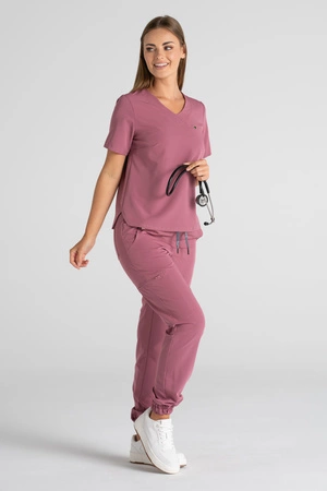 Krótka bluza medyczna damska Florence - Dusty pink - KangooSoft Premium