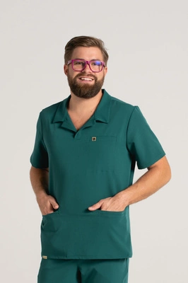 Bluza medyczna męska typu polo - Hipokrates - Bottle green - KangooSoft Premium