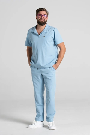 Bluza medyczna męska typu polo - Hipokrates - Baby blue - KangooSoft Premium