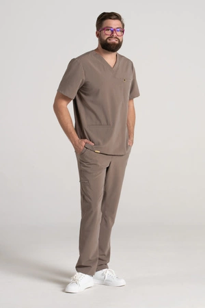 Spodnie medyczne proste męskie - Sokrates - Brown melange - KangooSoft Premium