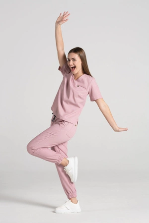 Spodnie medyczne joggery damskie - Merit - Pink melange - KangooSoft Premium