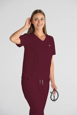 Krótka bluza medyczna damska Florence - Cranberry - KangooSoft Premium