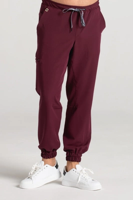 Spodnie medyczne joggery męskie - Sokrates - Cranberry - KangooSoft Premium