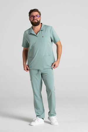 Bluza medyczna męska typu polo - Hipokrates - Wild sage - KangooSoft Premium