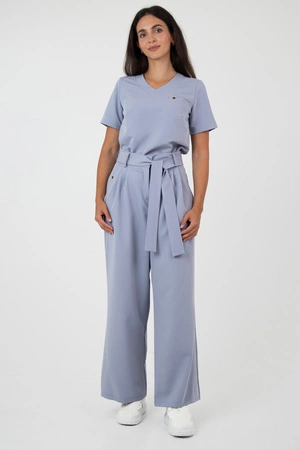 Spodnie medyczne damskie z szeroką nogawką - Lucy - Dove - KangooSoft