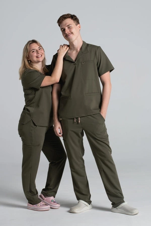 Spodnie medyczne proste męskie - Sokrates - Tuscan moss - KangooSoft Premium