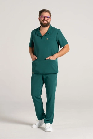 Spodnie medyczne proste męskie - Sokrates - Bottle green - KangooSoft Premium