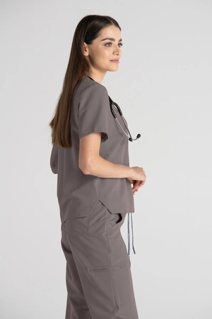 Krótka bluza medyczna damska Florence - Cocoa brown - KangooSoft