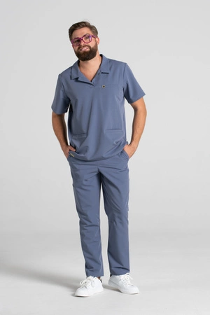 Bluza medyczna męska typu polo - Hipokrates - Pacific blue - KangooSoft Premium