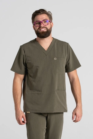 Bluza medyczna męska - Sokrates - Olive melange - KangooSoft Premium