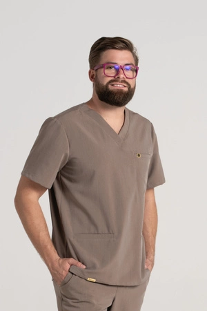 Bluza medyczna męska - Sokrates - Brown melange - KangooSoft Premium