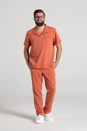 Bluza medyczna męska typu polo - Hipokrates - Pumpkin spice - KangooSoft Premium