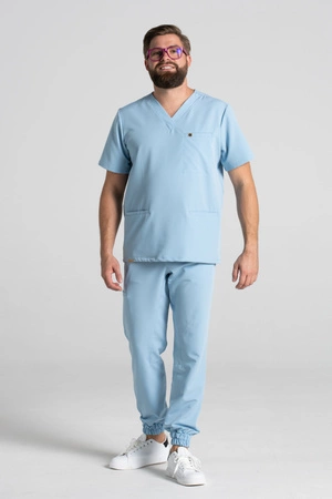 Bluza medyczna męska - Sokrates - Baby blue - KangooSoft Premium