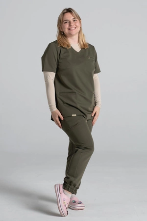 Spodnie medyczne joggery damskie - Merit - Tuscan moss - KangooSoft Premium