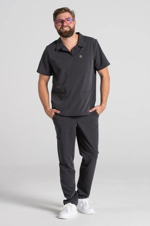 Bluza medyczna męska typu polo - Hipokrates - Grey melange - KangooSoft Premium