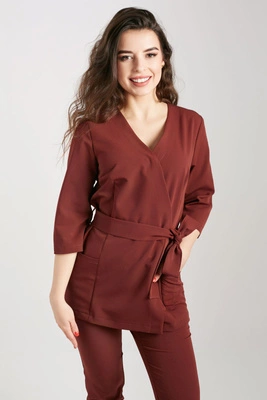 Tunika medyczna damska - rękaw 3/4 - Sangria