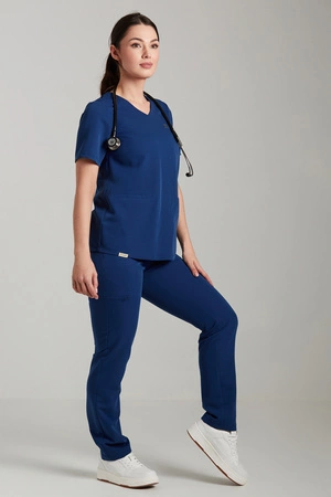 Spodnie medyczne proste damskie - Merit - Dark denim