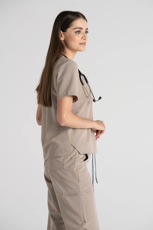 Krótka bluza medyczna damska Florence - Perfect beige - KangooSoft Premium