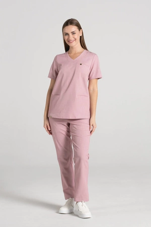 Spodnie medyczne proste damskie - Merit - Pink melange - KangooSoft Premium