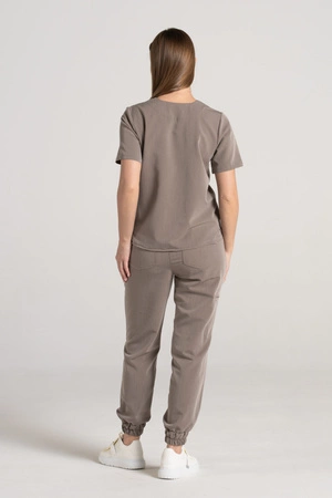 Krótka bluza medyczna damska Florence - Brown melange - KangooSoft Premium