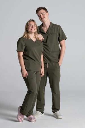 Bluza medyczna męska typu polo - Hipokrates - Tuscan moss - KangooSoft Premium