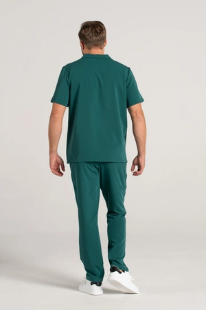 Bluza medyczna męska typu polo - Hipokrates - Bottle green - KangooSoft Premium