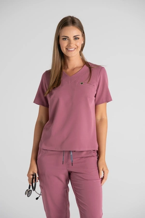 Krótka bluza medyczna damska Florence - Dusty pink - KangooSoft Premium