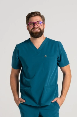 Bluza medyczna męska - Sokrates - Mermaid blue - KangooSoft Premium