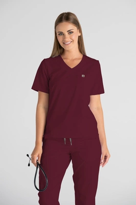 Krótka bluza medyczna damska Florence - Cranberry - KangooSoft Premium