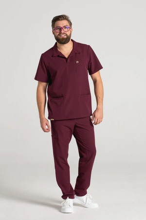 Bluza medyczna męska typu polo - Hipokrates - Cranberry - KangooSoft Premium