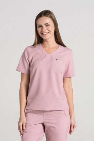 Krótka bluza medyczna damska Florence - Pink melange - KangooSoft Premium
