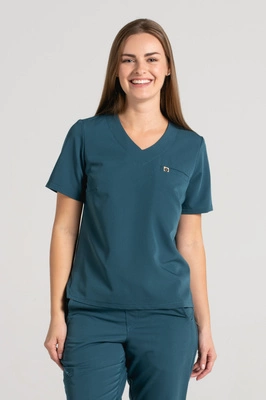 Krótka bluza medyczna damska Florence - Ocean blue - KangooSoft