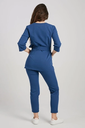 Spodnie medyczne przylegające damskie - Dark denim