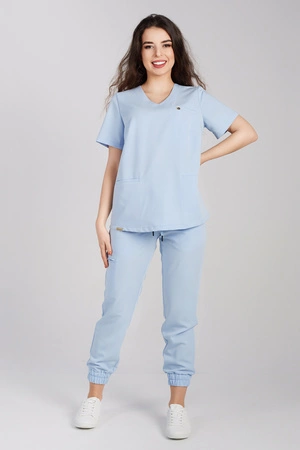 Spodnie medyczne joggery damskie - Merit - Celestial blue