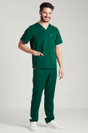 Spodnie medyczne proste męskie - Sokrates - Pine green